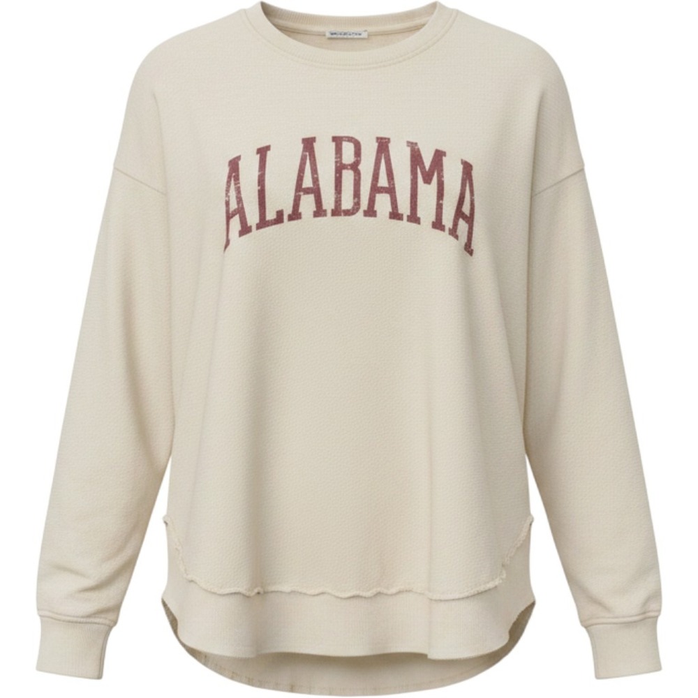 Ivy + Cloth Alabama Sweatshirt Medium Cream Waffle Knit Raw Hem Pullover